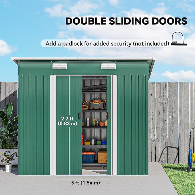 Outsunny 7' x 4' Outdoor Storage Shed, Metal Garden Tool House with Sloping Roof and Lockable Door for Backyard, Bike, Patio, Garage, Lawn, Dark Green