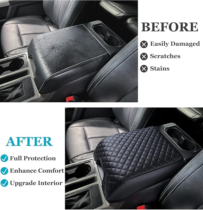 Center Console Cover for Ford F150 2015-2020, Armrest Cover for F250 F350 F450 2017-2022, Expedition 2018-2024, PU Leather Car Truck Interior Accessories Middle Console Cover, Bucket Seat