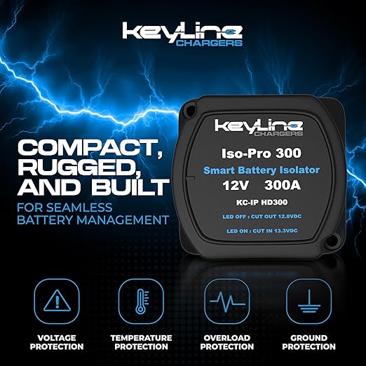 Dual Battery Isolator Heavy Duty 300 AMP 1000 AMP Peak Voltage Sensitive Relay VSR for 12 Volt Systems - Works with All Batteries Types Including Lithium and LiFePO4