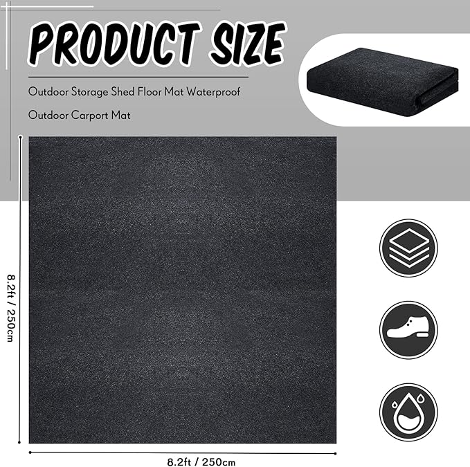 Haull Outdoor Storage Shed Floor Moat Waterproof Outdoor Carport Mat Thickened Soft Patio Furniture Pad Washable with Non Slip Backing, Storage Shed Not Included(8.2 x 8.2 ft)