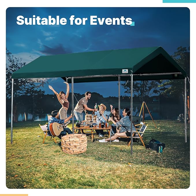 ADVANCE OUTDOOR Adjustable 10x15 ft Heavy Duty Carport Car Canopy Garage Boat Shelter Party Tent, Adjustable Height from 9.5 ft to 11 ft, Green