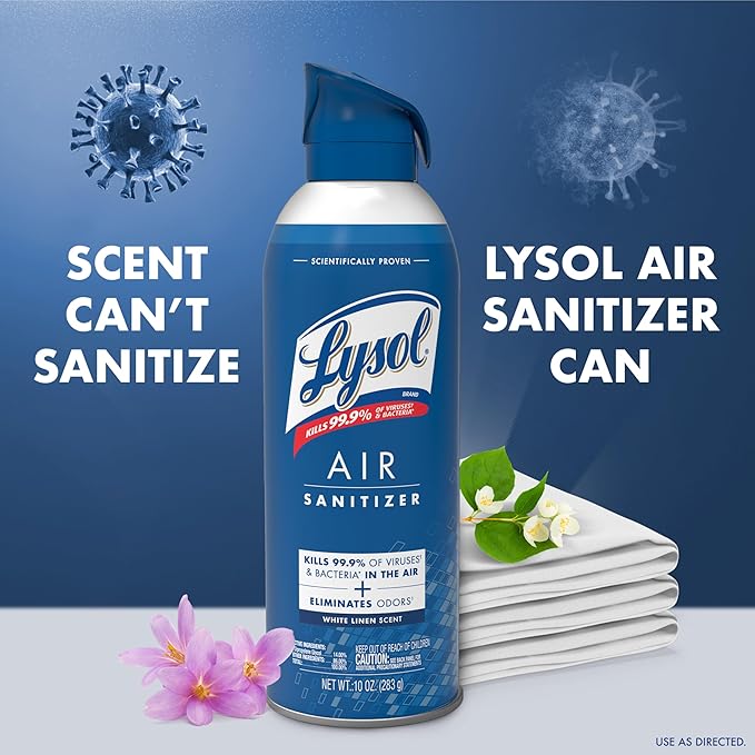 Lysol Air Sanitizer Spray with Odor Eliminator for Home & Office, Sanitizing Spray, Air Freshener Alternative, White Linen Scent, 10 oz (Pack of 3)