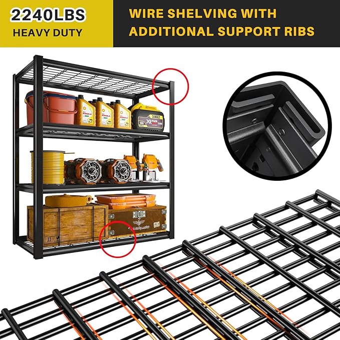 REIBII 40" W Garage Shelving 2240 LBS Storage Shelves Adjustable Heavy Duty Shelving 4 Tier Metal Shelves for Storage 59.5"H Metal Shelf for Pantry Basement Warehouse 40"W × 19.5"D × 59.5"H, 3 Pack