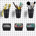 6 Sets Pegboard Bins Pegboard Cups with Hooks, Pegboard Hooks Assortment, Hooks for Pegboard Cup Holder for Organizing Accessories Tools Storage Office Workshop Garage Workbench Black