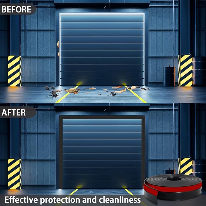 Gaahing Garage Door Top and Sides Seal Strip, Universal Weather Stripping, Self-Adhesive Weatherproofing Molding Trim with 40 Sets of Screws (Black, 32.8 FT)