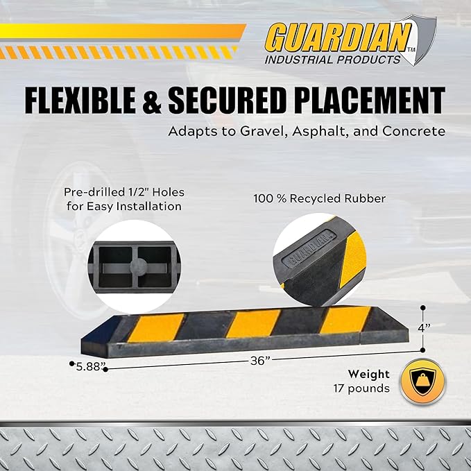 Guardian DH-PB-5 Heavy Duty Rubber Parking Curb - 36 Inch x 5.9 Inch