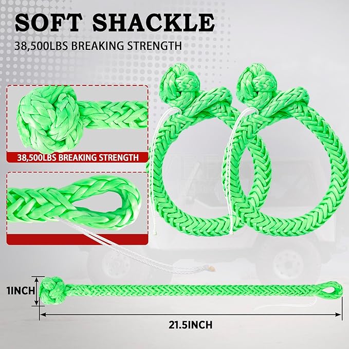 Kinetic Recovery Tow Rope Heavy Duty Offroad Snatch Strap for for Trucks SUV UTV ATV Tractor Car Jeep, Tractor, Bobcat, Ram 2500, Silverado 2500, Ford F250 (Green, 1" x 30')