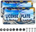 Car Plate Frames for Women Multicolor License Plate Protector for Men Starry Night Big Wave Aluminum Metal Car Accessory 2 Pack with Screw Covers Set
