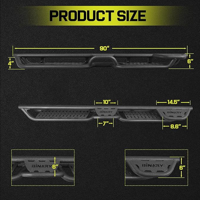 BINARY STAR 90 Inch Running Boards Compatible with Vehicle 2022-2025 Toyota Tundra CrewMax Cab, Wheel to Wheel Truck Side Steps. Tundra Side Steps Step Bars Made wirh Carbon Steel.