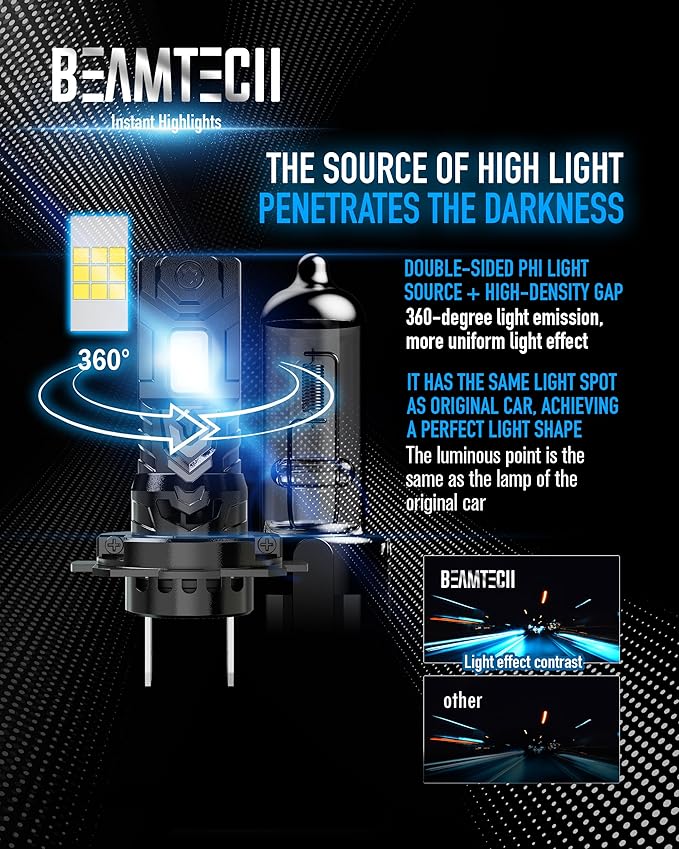 BEAMTECH H7 Light Bulb, No Adapter Need High Speed Fan 6500K Xenon White H7 Bulbs or Fog Lights Pack of 2