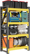 4-Tier Storage Shelves,79" H Heavy-Duty Garage Shelving Unit,Adjustable Industrial Metal Shelf System,4,000lbs Capacity,Tool Organizer for Garage,Workshop,48" W*20" D*79" H,Black&Yellow