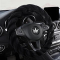 Luxury Fluffy Winter Car Steering Wheel Cover for Women Soft Warm Cute Auto Handle Cover for Jeep, Truck, Van, F150, Fuzzy, Anti Slip, Black, Large Size, 15.2-16in
