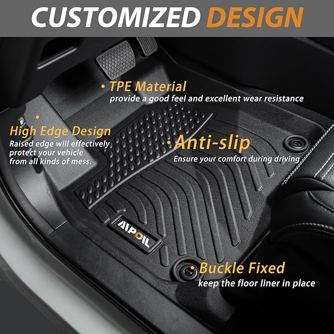 AIPOIL® Floor Mats & Cargo Liner Set for 2019-2025 Infinit QX50 & 2022-2025 Infinit QX55 All Weather Protection TPE Anti-Slip Automotive Full Set Custom Car Mats Accessories - Black