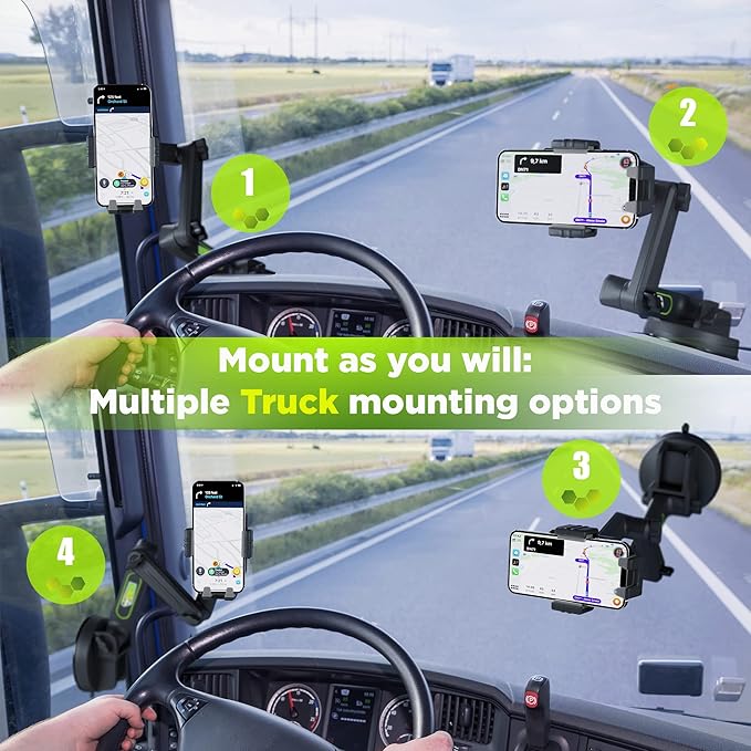 Phone Mount for Truck Phone Holder for Truck - Heavy Duty Super Suction Cup, Mobile Device Holder for Dashboard Window 16.9 inch Long Arm & Stable, iPhone & Samsung Compatible, Big Rig Trucker, Gray