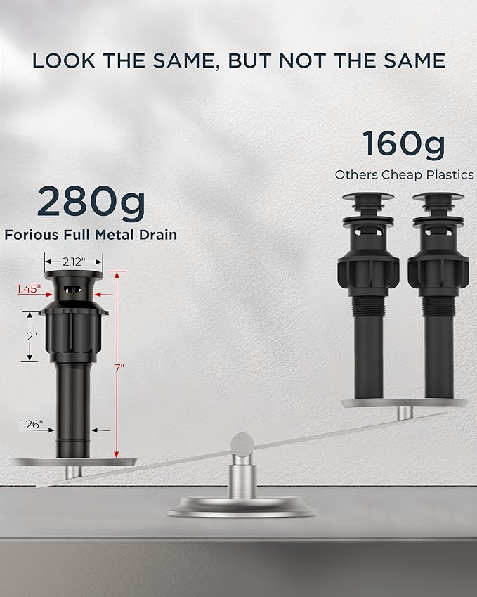 FORIOUS Bathroom Faucets 3 Hole, Matte Black Bathroom Sink Faucet 3 Hole Vanity with 360° Swivel Spout, Suitable for 8 Inch Widespread Sink with Metal Pop-up Drain and cUPC Supply Line, Commercial