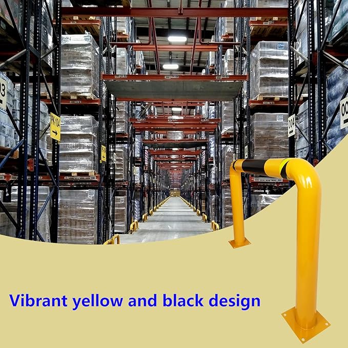 51.2"x 35.4" Hollow Machine Safety Vehicle Industrial Guard Barrier Bollard with Anchor Bolts For Warehouse Roadside Traffic Parking Area, 2 Pack, Yellow