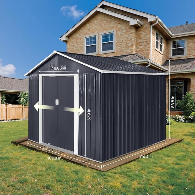 9 x 8.5 Ft Outdoor Storage Shed, Heavy-Duty Metal Shed with Windows & Secure Lockable Doors, Ideal Storage Shed for Outdoor, Patio, Garden, and Backyard, Anthracite