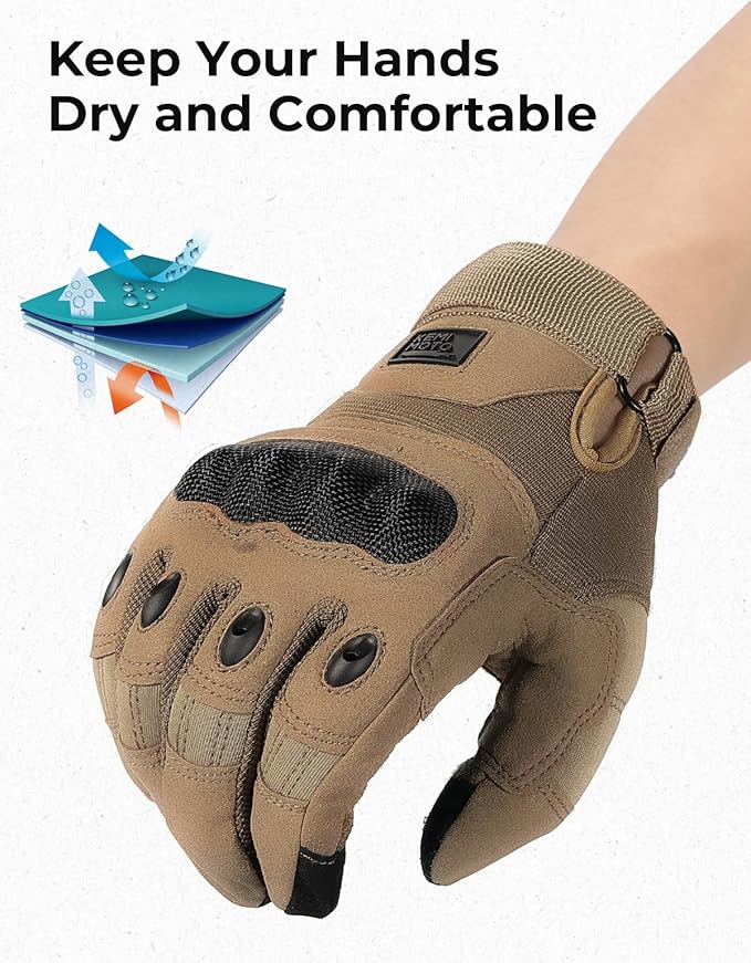 KEMIMOTO Tactical Gloves for Men, Touchscreen Motorcycle Gloves with Hard Shell & Palm Padding for Sports Motorcycle Cycling Tactical Airsoft Paintball Hunting Hiking Camping Climbing
