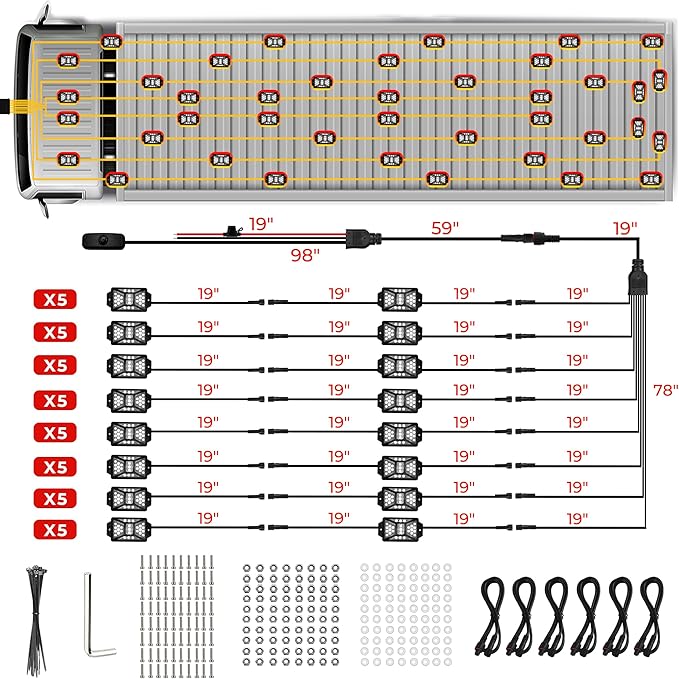40 Pods Pure White LED Rock Lights Kit with Switch Wiring Harness,6500K 1080 LEDs Bright Rock Lights for Trucks,Waterproof Underglow Light for Car Jeep Off Road ATV UTV SUV