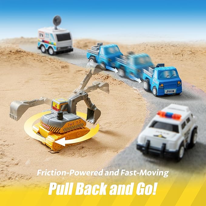 JOYIN 18 Pcs Pull Back City Cars and Trucks Toy Vehicles Set, Friction Powered Cars Toys for Toddlers, Boys, Girls’ Educational Play, Kids Stocking Stuffers, Treasure Box Gifts for Classroom