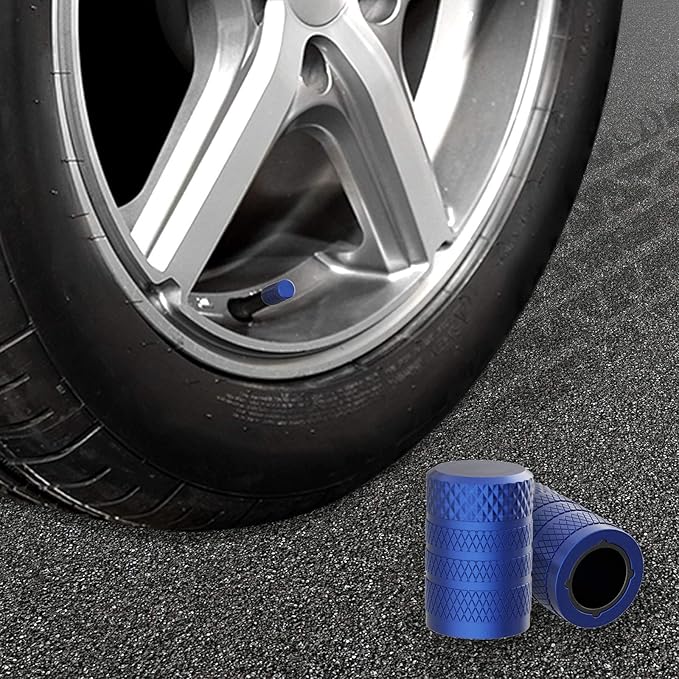 CKAuto Tire Valve Stem Caps, Blue, 4 pcs/Pack, Anodized Aluminum Tire Valve Cap Set, Corrosion Resistant, Universal Stem Covers for Cars Trucks Motorcycles SUVs and Bikes