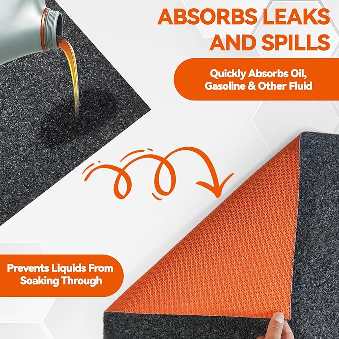 36" x 59" Heavy Duty Oil Spill Mat, Upgraded Garage Floor Mat for Under Car, 1/4" Waterproof Rubber Bottom Absorbs Oil Quickly, Washable, Reusable Oil Drip Leak Absorbent Pad