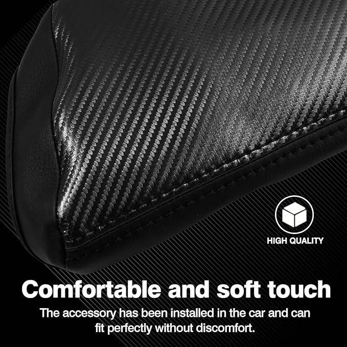 Autorder Center Console Cover for Hyundai Elantra 2021-2025 2026 Accessories Carbon Fiber Armrest Cover Anti-Scratch Leather Armrest Protector (Automatic Brake Only, Not for Handbrake)