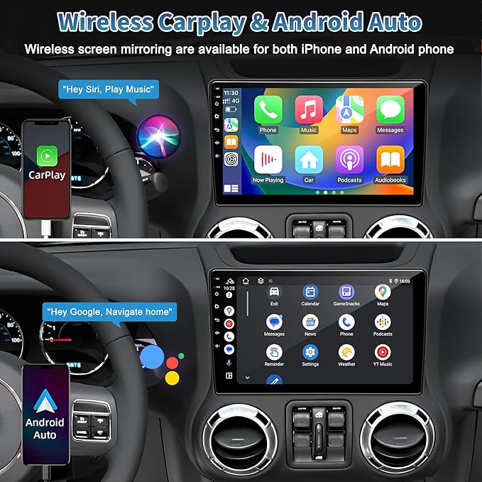 Car Radio Stereo for Jeep Wrangler JK 2007-2018 Dodge Ram 1500 2500 3500 Grand Cherokee, Android 13 2G+64G with CarPlay Android Auto 10 inch Touchscreen Head Unit, GPS BT WiFi AM/FM, Rear View Camera