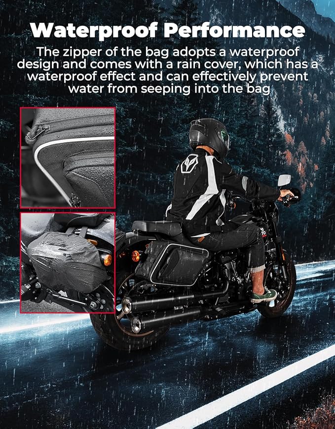 KEMIMOTO Motorcycle Saddlebags Expandable 22-30L (11-15Lx2) with Quick-Release Brackets PU Leather Handbag Waterproof with Rain Cover Compatible with Dyna Softail Cruiser Rebel Vulcan
