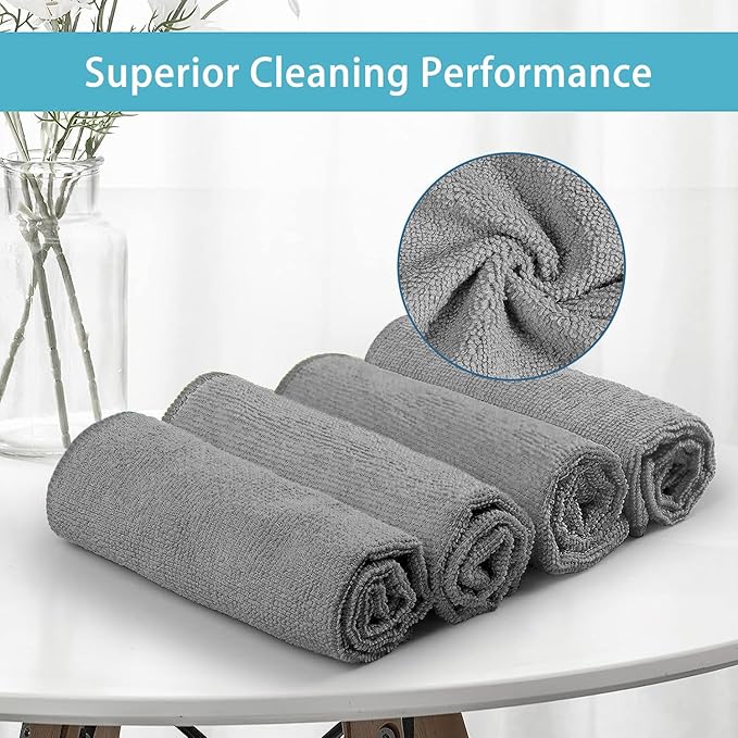 HOMEXCEL Grey Microfiber Cleaning Cloth, 8 Pack Cleaning Towels for Kitchen, Lint Free, Scratch-Free, Highly Absorbent, and Reusable Cleaning Rags for House, Window and Glass, Cars, 11.5 X11.5 inch