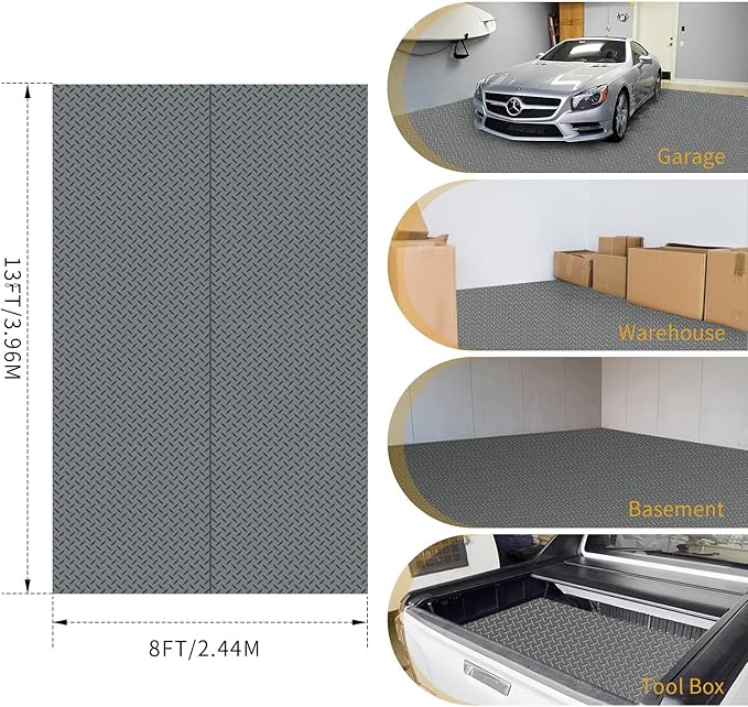 Premium Garage Floor Mat, Commercial Grade Heavy Duty Parking Mat for Garage Floor, Golf Cart Parking, Water/Stain Resistant Floor Runner (Grey Diamond, 2 Rolls x 4 x 13 Feet)