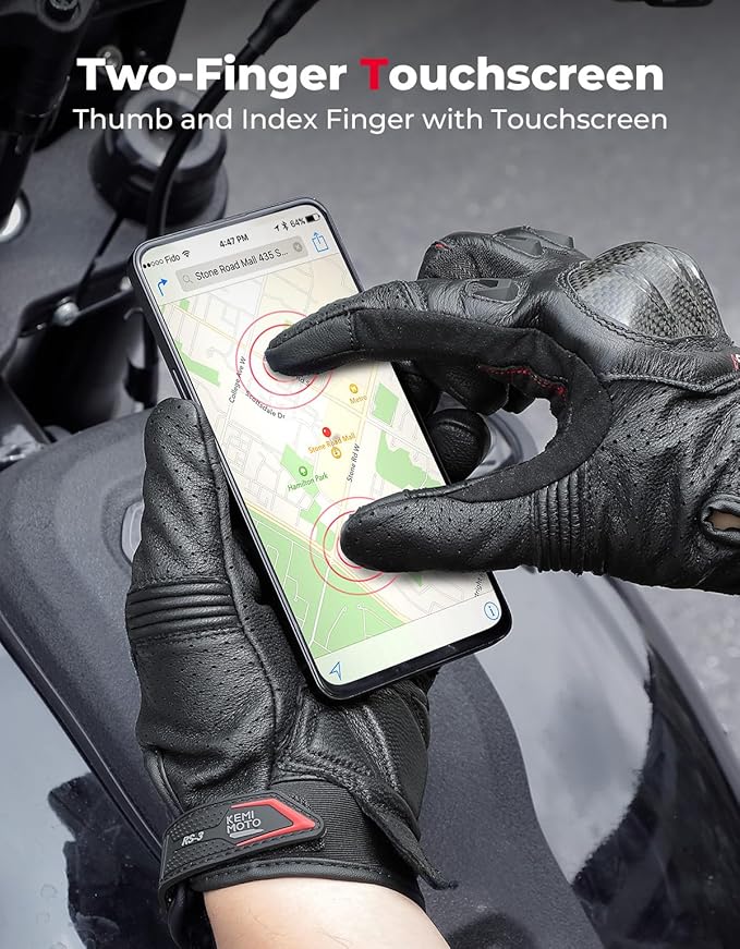 KEMIMOTO Sheepskin Leather Motorcycle Gloves for Men, Protective Motorcycle Gloves for Motocross Motorbike Dirt Bike Bicycle Racing ATV UTV