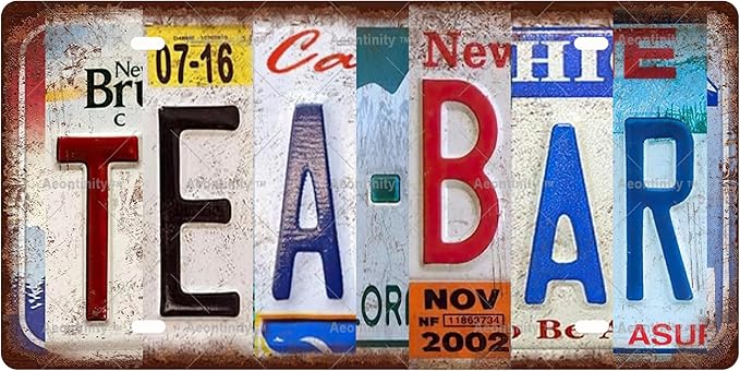 TEA BAR Space Vintage Metal Tin Sign License Plate Bar Cafe Garage Cave Home Room Wall Bathroom Farmhouse Garden Porch Patio Decor, 12 x 6 Inch