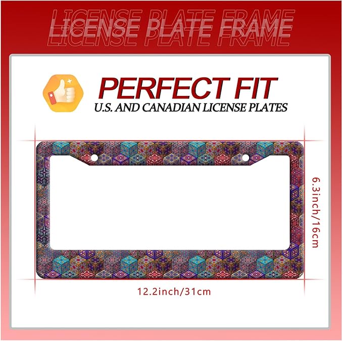 Mexican Tiles License Plate Frame Three-Dimensional Tiles License Plate Frames Stainless Steel Accessories Cars Decor with 2 Holes and Screws Fits Standard US CA Vehicles Size 12.2 x 6 Inches