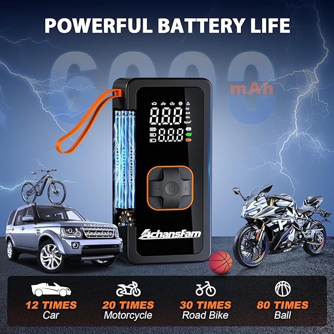 Tire Inflator Portable Air Compressor - Air Pump with Digital Pressure Gauge, 150PSI, LED Light, Auto Shut-Off Function - Cordless Pump for Car, Motorcycle, Bicycle, Balls and Lawn Equipment