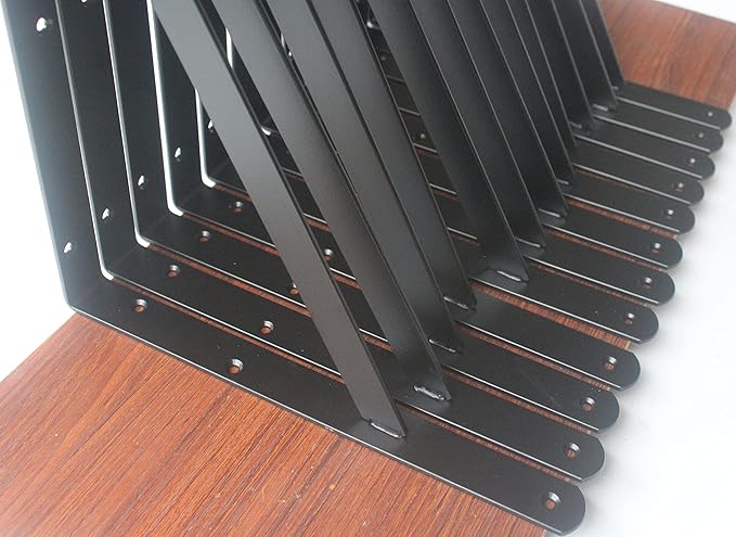 32 Pack L16 x H 10" Black Heavy Duty Shelf Brackets with Screws Metal Shelf Brackets Shelf Support Angle Brackets for Shelves L Brackets Heavy Duty Floating Shelf