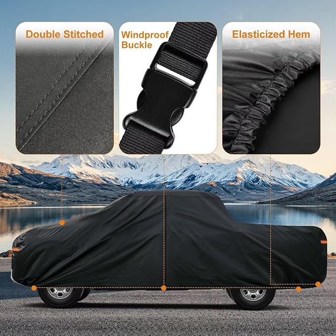Kayme Truck Cover Custom Fit GMC Sierra(2018-2025) Regular Cab Long Bed. Full Exterior Heavy Duty Outdoor Pickup Truck Car Cover Waterproof All Weather.Car Tarp for Wind Sun Dust Protection.Black