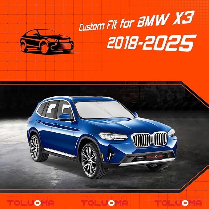 Custom Fit Windshield Sun Shade for BMW X3 2018-2025 - Full Coverage, 210T Reflective Fabric, Double-Layer Design - Blocks 99% UV Rays, Keeps Car Cool, Easy to Install and Store