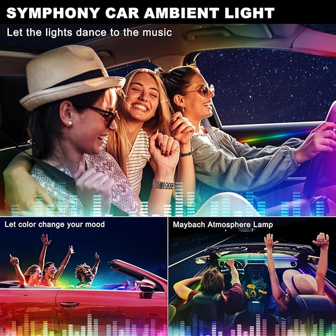Dreamcolor Acrylic Interior Car LED Strip Light with Wireless APP, RGB 18 in 1 with 175 inches 600 LEDs Fiber Optic Car Ambient Lighting Kits, Dual Zone Sound Active Function LED Strip for Car