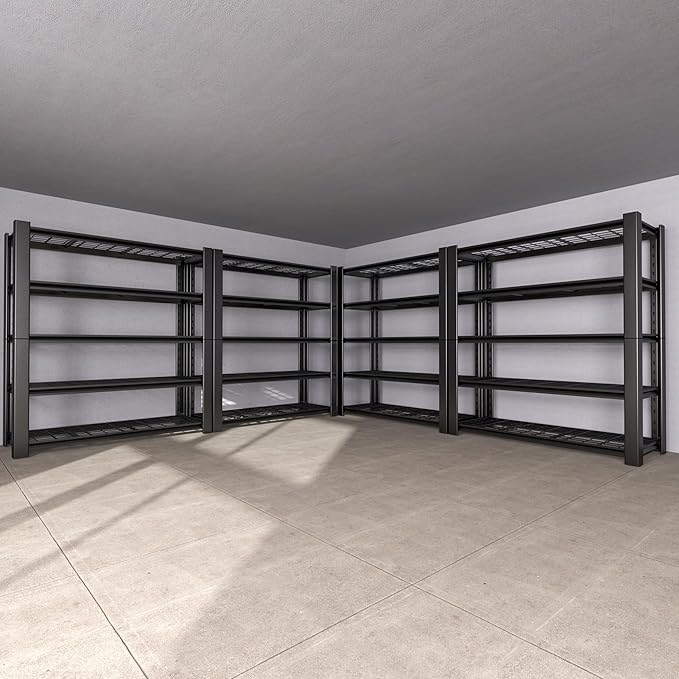 5-Tier Heavy Duty Garage Shelving Unit with Wire Shelves,3000 LBS Capacity Metal Storage Rack 76"H x 60"W x 24"D,Adjustable Boltless Steel Shelves for Garage,Basement,Pantry,Warehouse.4 Pack