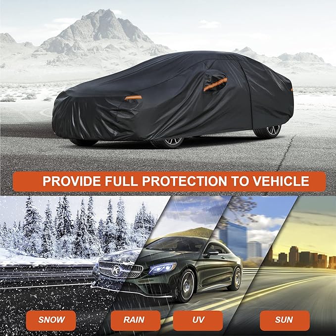 Kayme 7 Layers Car Cover Custom Fit for Toyota Corolla Sedan (1996-2025) Waterproof All Weather for Automobiles, Outdoor Full Cover Rain Sun UV Protection with Zipper Cotton/Black