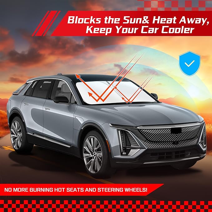 ARISMOTOR Windshield Sun Shade for Cadillac Lyriq Electric 2023-2025, Custom Fit Foldable Front Window Sunshade Sun Visor Protector, Block UV Rays Keep Your Car Cooler