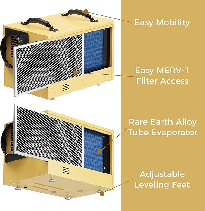 ALORAIR 120 PPD Commercial Dehumidifier, with Drain Hose for Crawl Spaces, Basements, Industry Water Damage Unit, cETL Listed, Compact, Auto Defrost Crawlspaces Dehumidifiers, Gold
