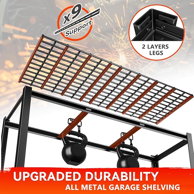 REIBII 60" W Garage Shelving Heavy Duty Metal Shelving 3000LBS Storage Shelves Adjustable Metal Shelves for Storage Industrial Garage Shelves for Warehouse Basement 60" W x 24" D x 72" H