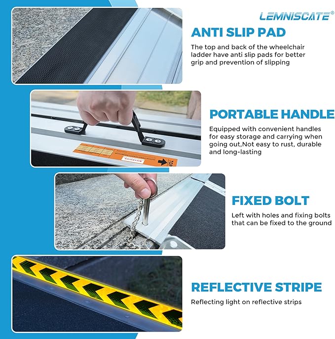 LEMNISCATE Portable Wheelchair Ramp, 7FT Ramps for Wheelchairs for Home, Non-Skid Threshold Ramp for Doorways,Curbs, Foldable Aluminum Wheelchair Ramp for Home Steps, 800 LBS Capacity,84" L x 29" W