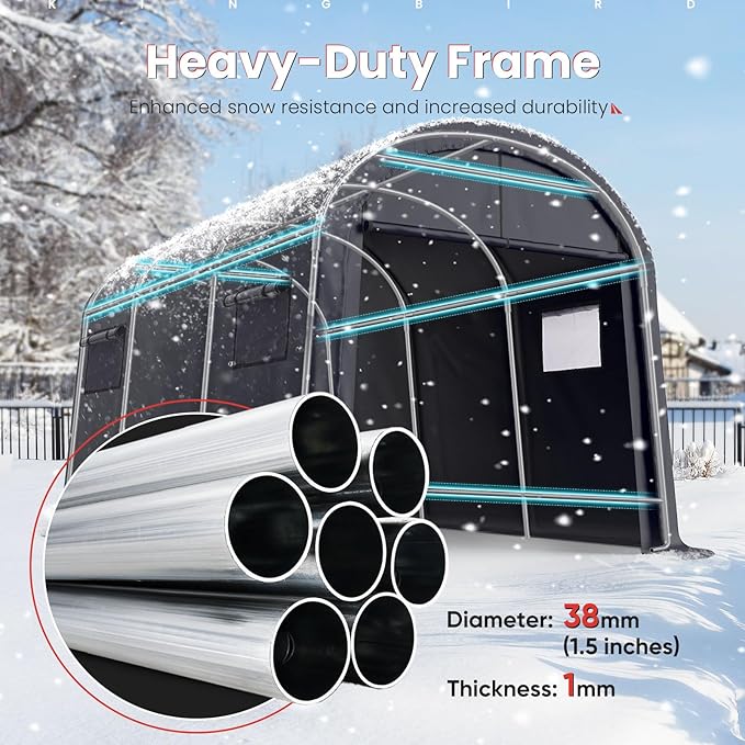 KING BIRD 10' x 15' Heavy Duty Round Style Carport with Roll-up Ventilated Windows Car Tent Carport Tent Outdoor Instant Garage Car Canopy with Reinforced Ground Bars
