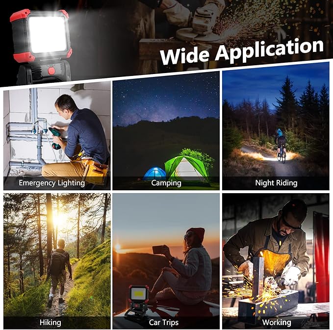 LED Rechargeable Work Light with Clamp, 2100LM Super Bright COB Magnetic Work Light with 3 Light Modes, 270° & 180° Rotation, Waterproof, Perfect for BBQ, Jobsite, Workshop, Car Repairing