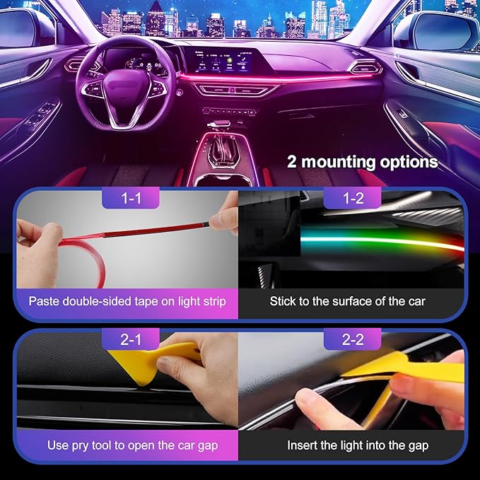 Acrylic 6 in 1 Car LED Lights Interior, RGB Ambient Lighting Car with 584 LEDs, 16 Million Colors, APP & Remote Control, Music Sync Interior Ca r Lights for Women Men