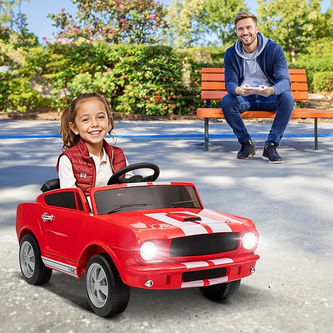 Winado Licensed Shelby Electric Car for Kids, Battery Powered Ride On Toy for Toddlers with Remote Control, Upgrade Display Panel, Bluetooth, Shock Absorbers, Safety Belt, 3 Speeds, LED Lights - Red