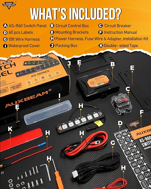 Auxbeam 6 Gang Slim Switch Panel RGB AS-R60 Toggle Momentary Pulsed Dimmable Backlight Multifunction Switch Panel with Memory Function for 12-24V Truck Offroad Car Marine Waterproof